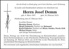 Traueranzeige Josef Demm