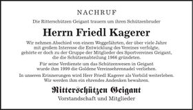 Traueranzeige Friedl Kagerer