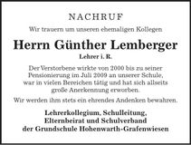 Traueranzeige Günther Lemberger