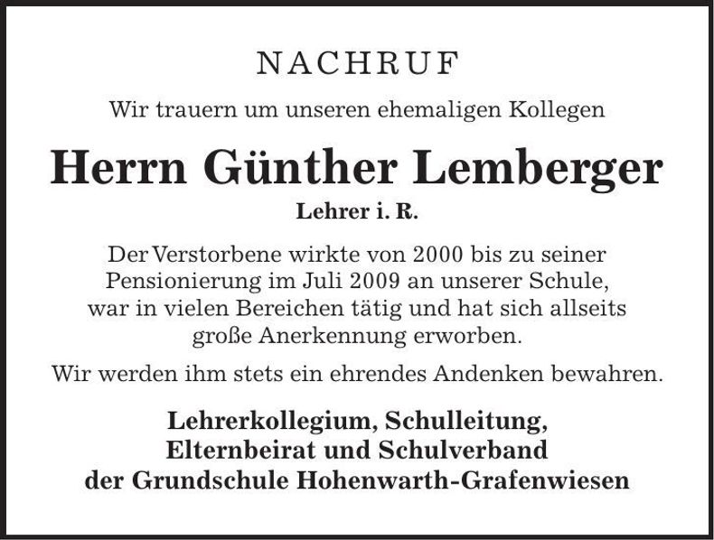 Traueranzeige Günther Lemberger