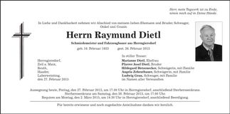 Traueranzeige Raymund Dietl