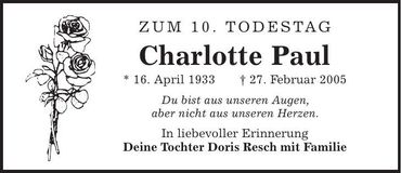 Traueranzeige Charlotte Paul