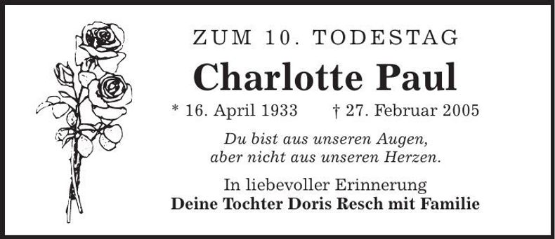 Traueranzeige Charlotte Paul