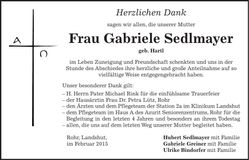 Traueranzeige Gabriele Sedlmayer