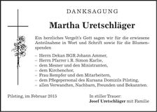Traueranzeige Martha Uretschläger
