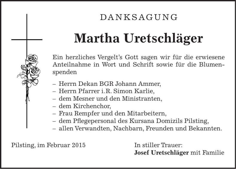 Traueranzeige Martha Uretschläger