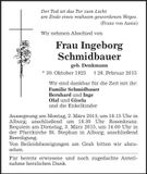 Traueranzeige Ingeborg Schmidbauer