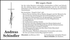 Traueranzeige Andreas Schindler