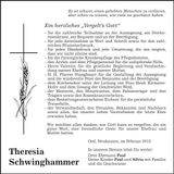Traueranzeige Theresia Schwinghammer