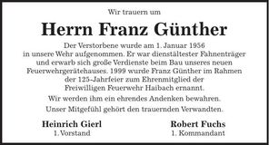 Traueranzeige Franz Günther