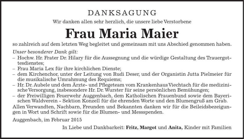 Traueranzeige Maria Maier