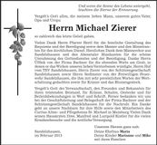 Traueranzeige Michael Zierer