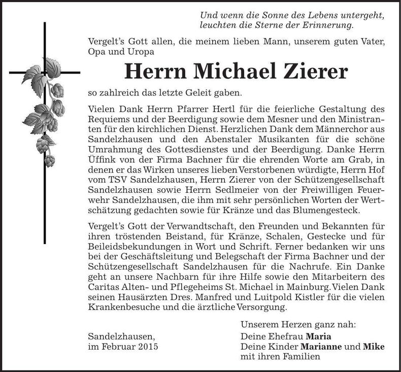 Traueranzeige Michael Zierer