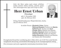 Traueranzeige Ernst Urban