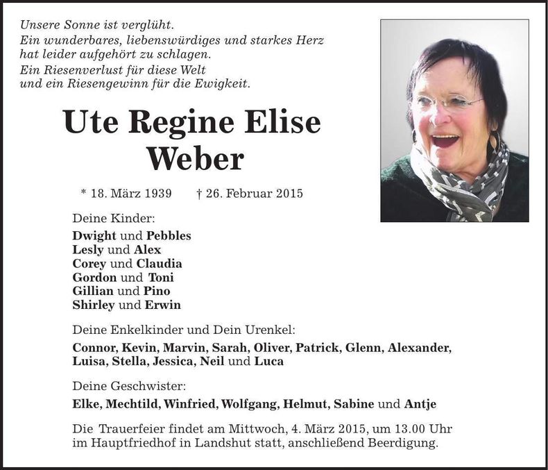 Traueranzeige Ute Regine Elise Weber