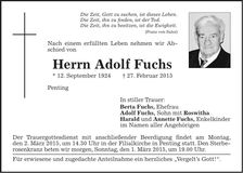 Traueranzeige Adolf Fuchs