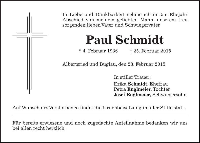 Traueranzeige Paul Schmidt