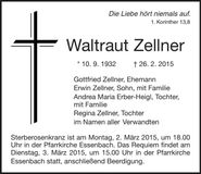 Traueranzeige Waltraut Zellner