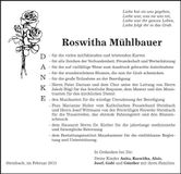 Traueranzeige Roswitha Mühlbauer