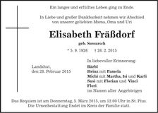 Traueranzeige Elisabeth Fräßdorf
