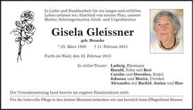 Traueranzeige Gisela Gleissner
