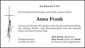 Traueranzeige Anna Frank