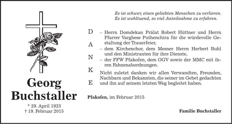 Traueranzeige Georg Buchstaller