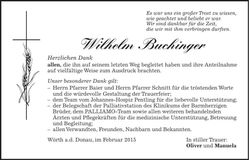 Traueranzeige Wilhelm Buchinger