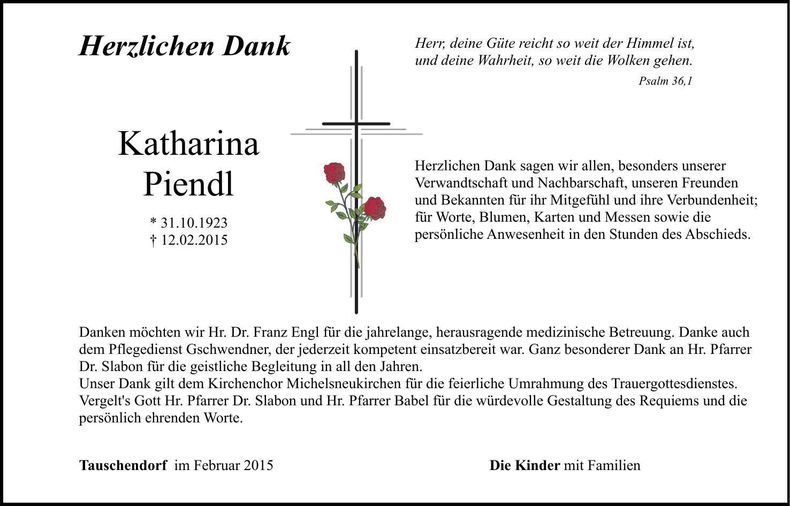 Traueranzeige Katharina Piendl