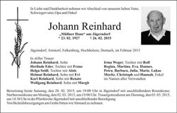 Traueranzeige Johann Reinhard