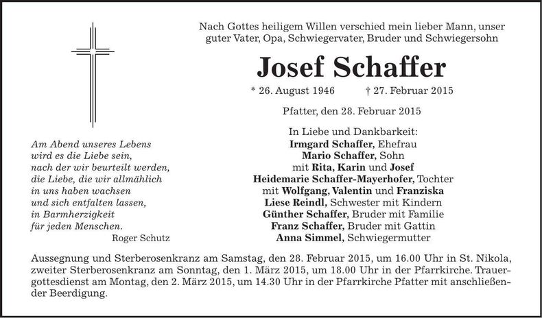 Traueranzeige Josef Schaffer