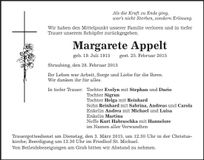 Traueranzeige Margarete Appelt