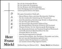 Traueranzeige Franz Mückl