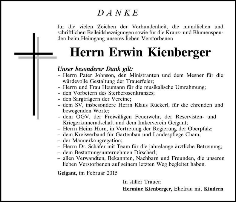 Traueranzeige Erwin Kienberger