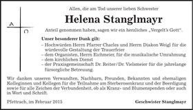 Traueranzeige Helena Stanglmayr