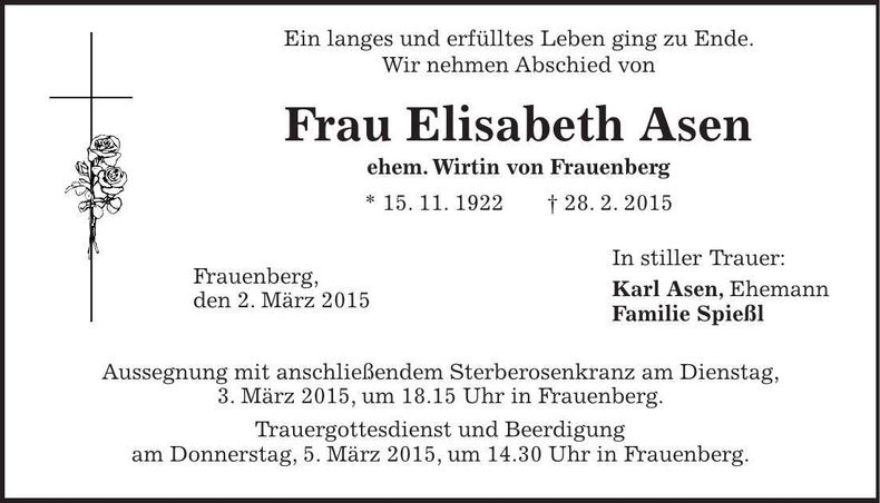 Traueranzeige Elisabeth Asen