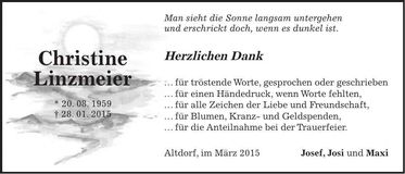 Traueranzeige Christine Linzmeier