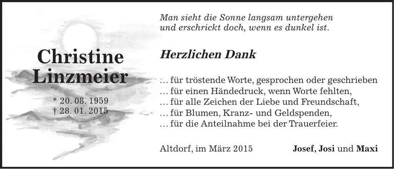 Traueranzeige Christine Linzmeier