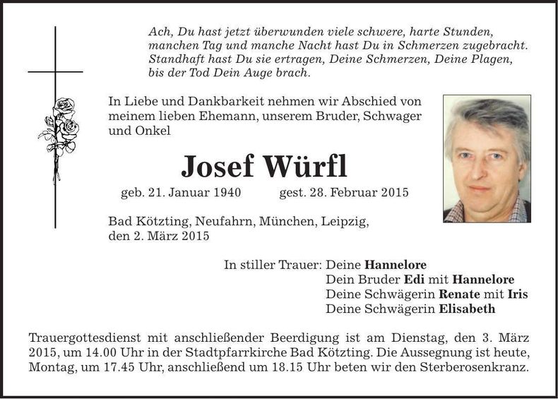 Traueranzeige Josef Würfl