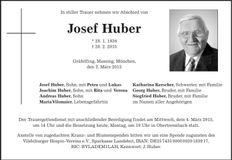 Traueranzeige Josef Huber