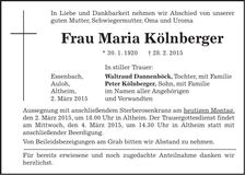 Traueranzeige Maria Kölnberger