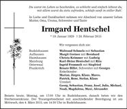 Traueranzeige Irmgard Hentschel
