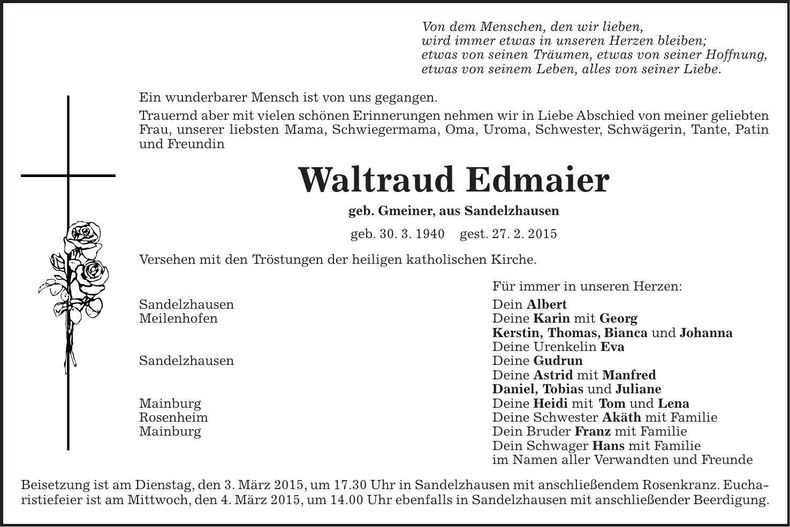 Traueranzeige Waltraud Edmaier