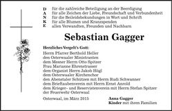 Traueranzeige Sebastian Gagger