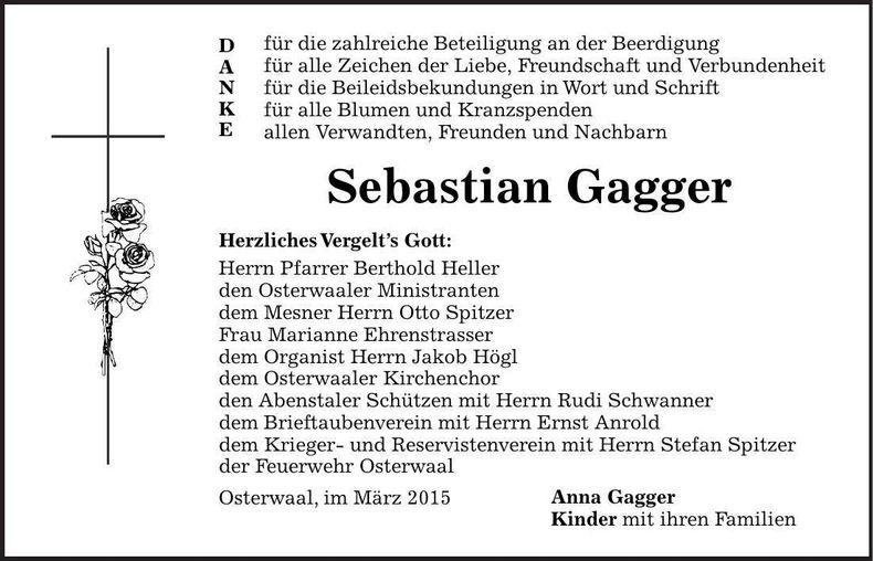 Traueranzeige Sebastian Gagger