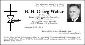 Traueranzeige H. H. Georg Weber