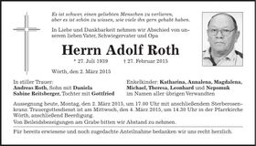 Traueranzeige Adolf Roth