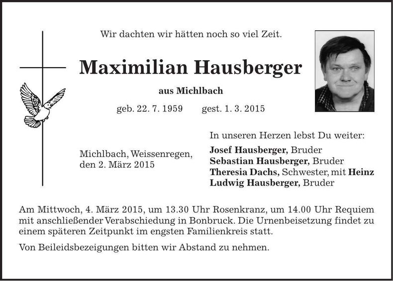 Traueranzeige Maximilian Hausberger