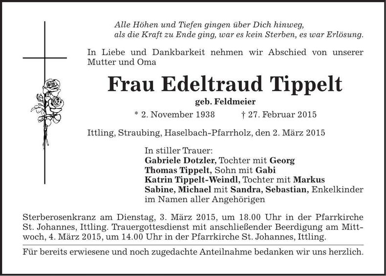 Traueranzeige Edeltraud Tippelt