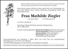Traueranzeige Mathilde Ziegler